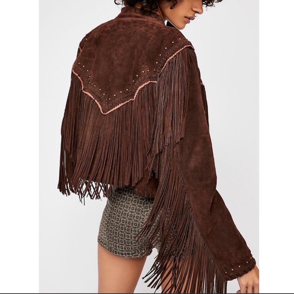 FREE PEOPLE WILD SKIES FRINGE SUEDE JACKET XS Z352
